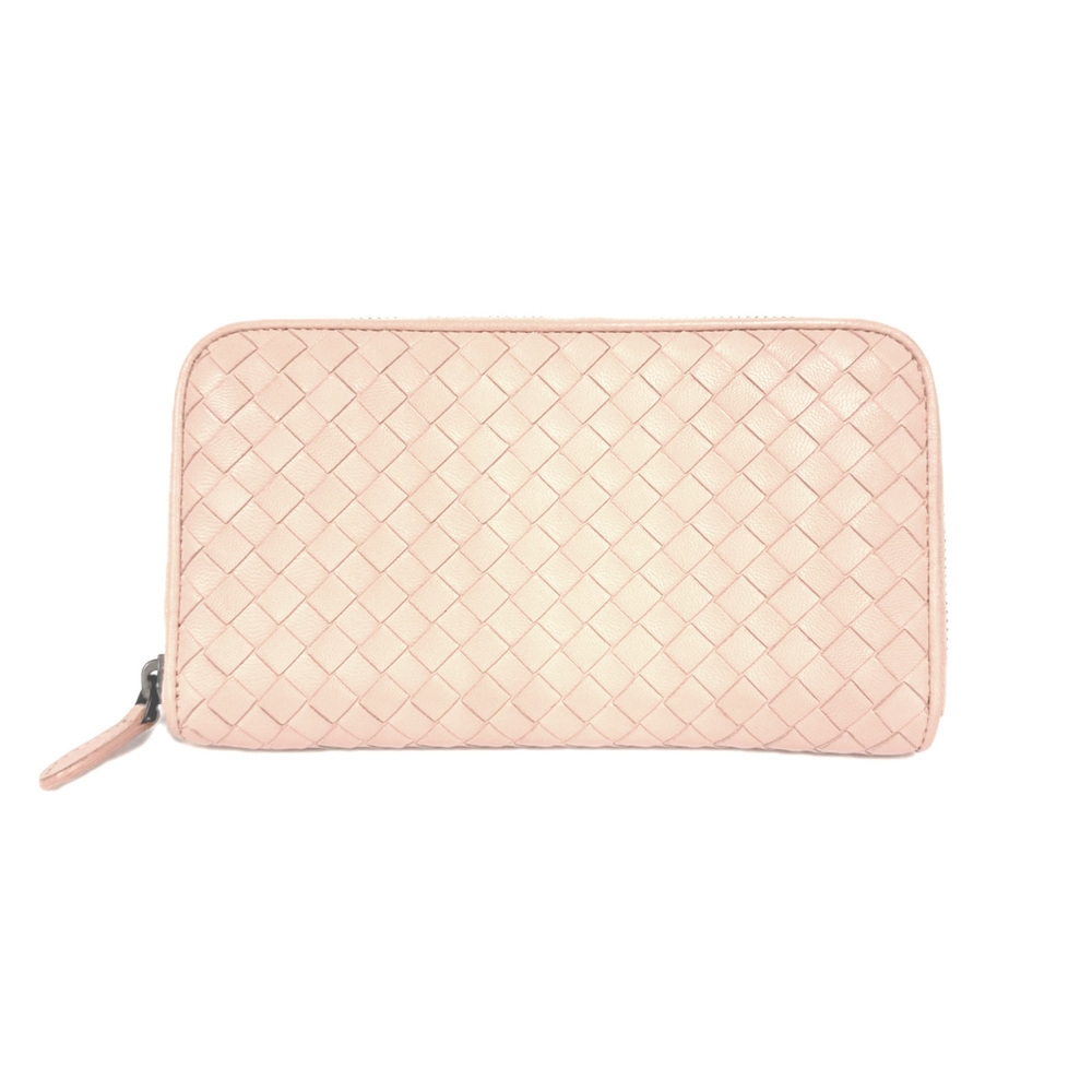 BOTTEGA VENETA Intrecciato Round Zip Long Wallet 114076 Pink Lambskin Women's
